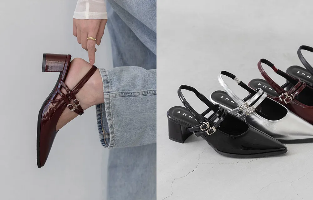 2WAY ポインテッドトゥ ダブルストラップパンプス