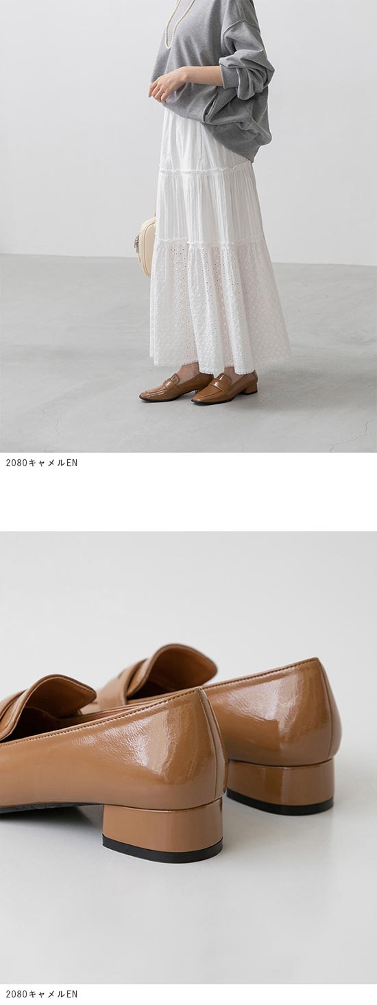 menue (メヌエ) スクエアトゥ 3cmヒール コインローファー 送料無料