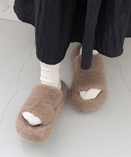 厚底 もこもこ ファーサンダル