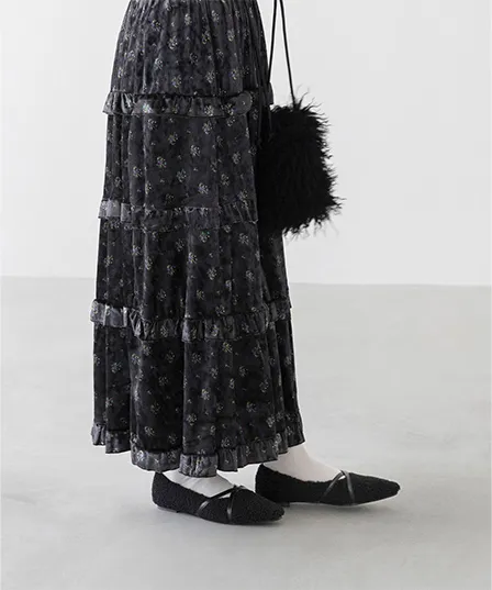 クロスストラップ ローヒール ボアパンプス