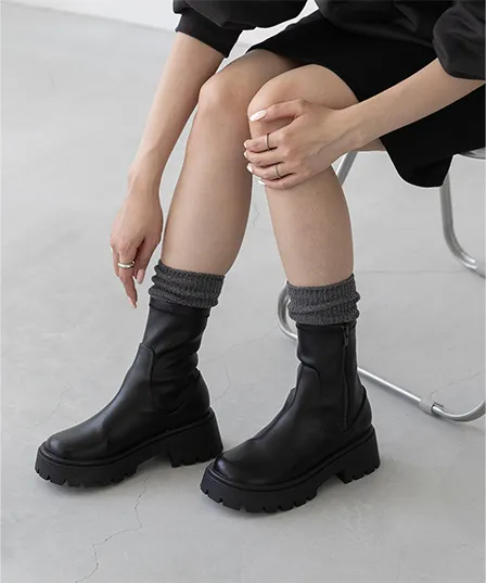 厚底 ストレッチ ショートブーツ