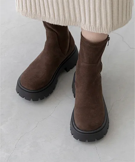 厚底 ストレッチ ショートブーツ