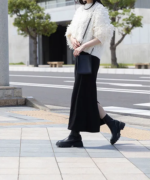 厚底 ストレッチ ショートブーツ