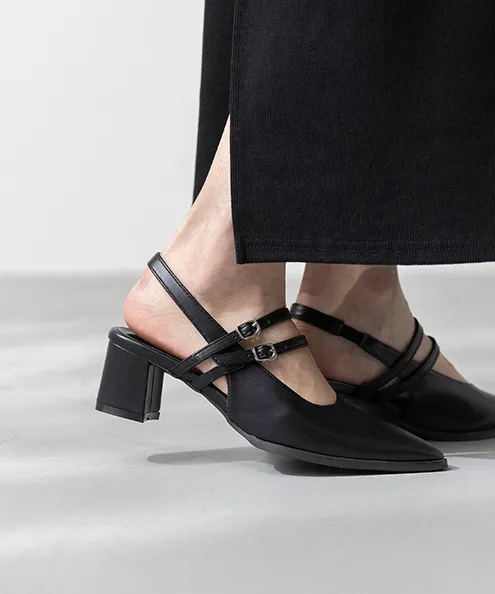 2WAY ポインテッドトゥ ダブルストラップパンプス
