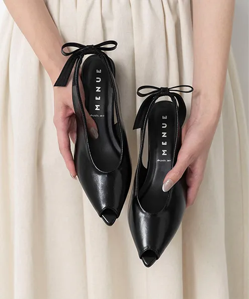 オープントゥ バックリボン パンプス