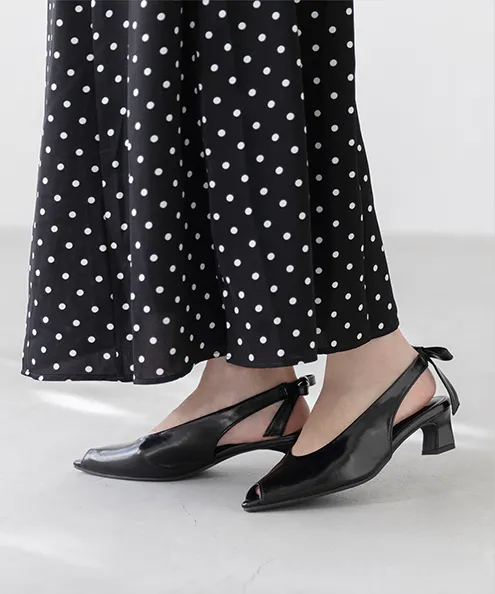 オープントゥ バックリボン パンプス