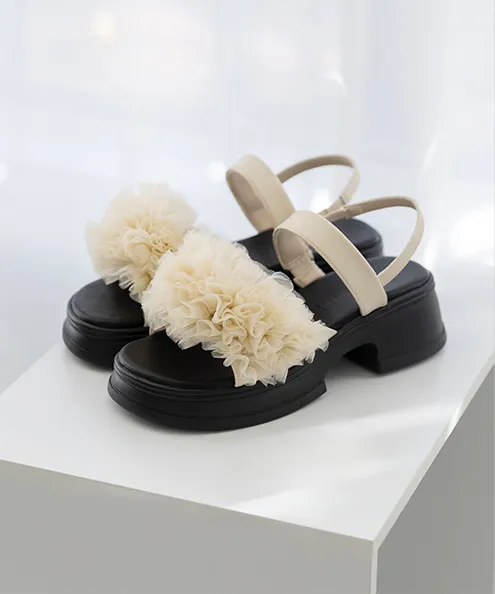 シアー フリル 厚底 サンダル