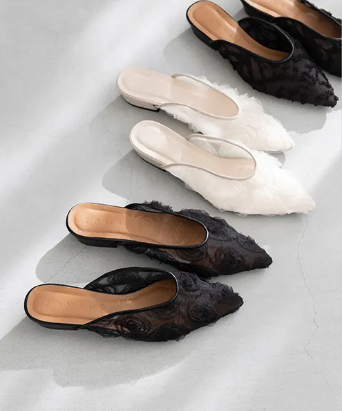 Uカット フラット チュール ミュール