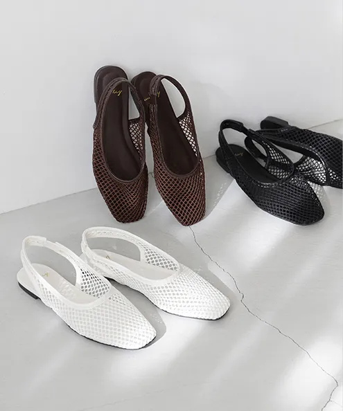 スクエアトゥ バックストラップ メッシュサンダル