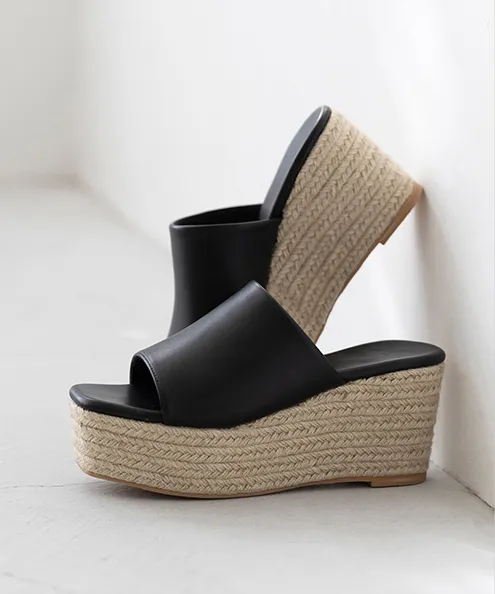 スクエアトゥ 厚底ジュートサンダル