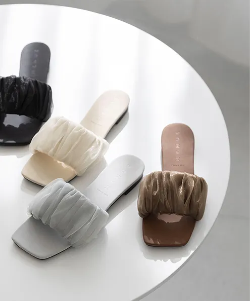 スクエアトゥ フラット シフォンサンダル