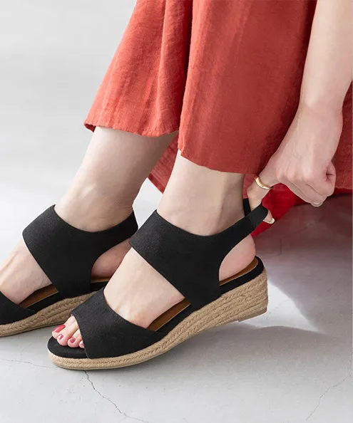 ヒール高が選べる！ 秒履き ゴムストラップ ウェッジヒール ジュートサンダル