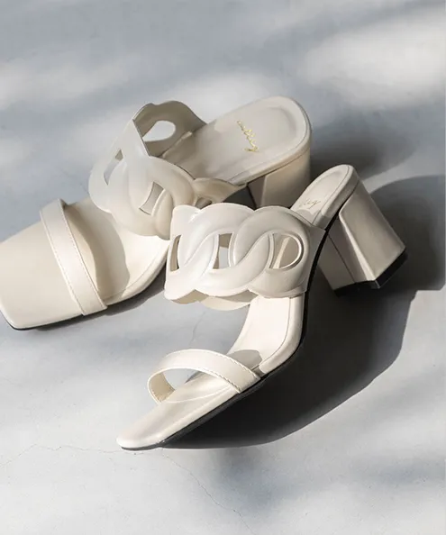 デザインストラップ チャンキーヒール ミュールサンダル