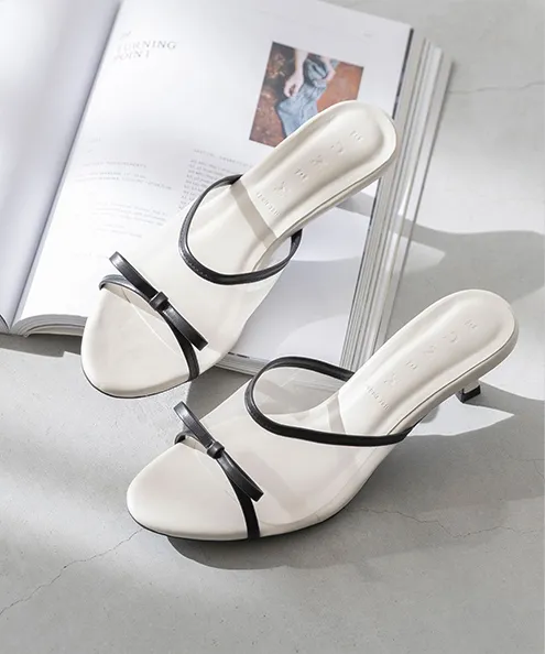 ラウンドトゥ チュール リボン ミュールサンダル