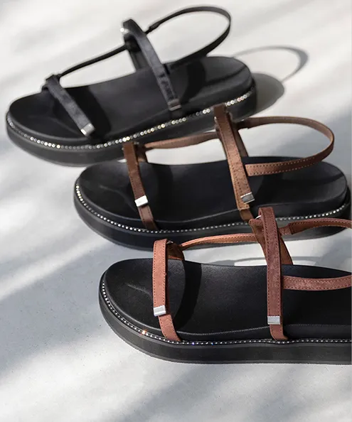 細ストラップ ビジュー 厚底サンダル