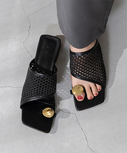 3cmヒール メッシュ オーナメント トングサンダル