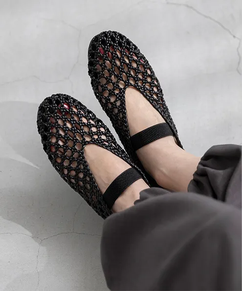 ラウンドトゥ メッシュ ゴムストラップ パンプス