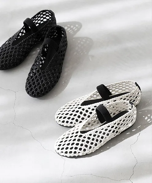 ラウンドトゥ メッシュ ゴムストラップ パンプス