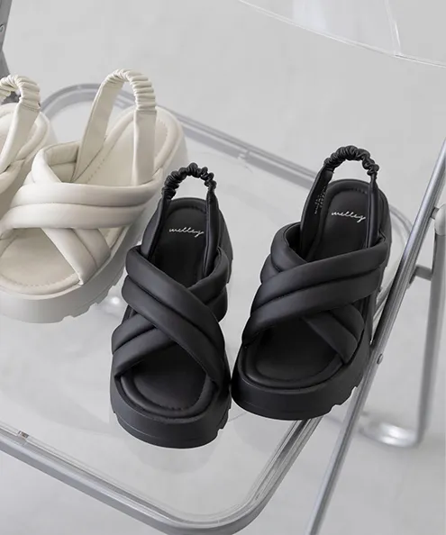 厚底 ぷっくりクロスベルト パフィーサンダル