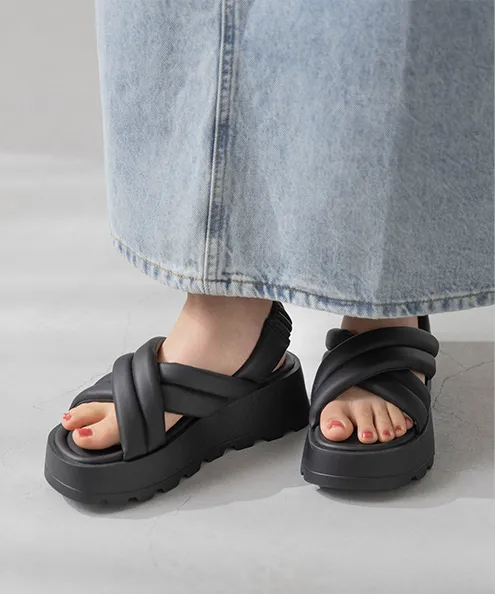 厚底 ぷっくりクロスベルト パフィーサンダル