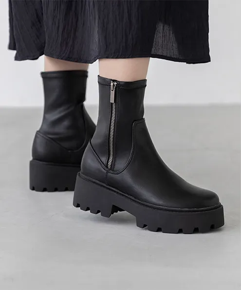 6cm 厚底 ストレッチショートブーツ