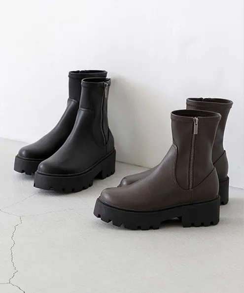 6cm 厚底 ストレッチショートブーツ